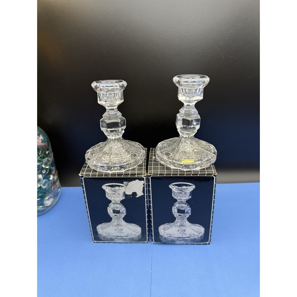 CandleStick Holders 24%‎ Lead Crystal Clear Glass 4"Tall From Taiwan Set Of Two